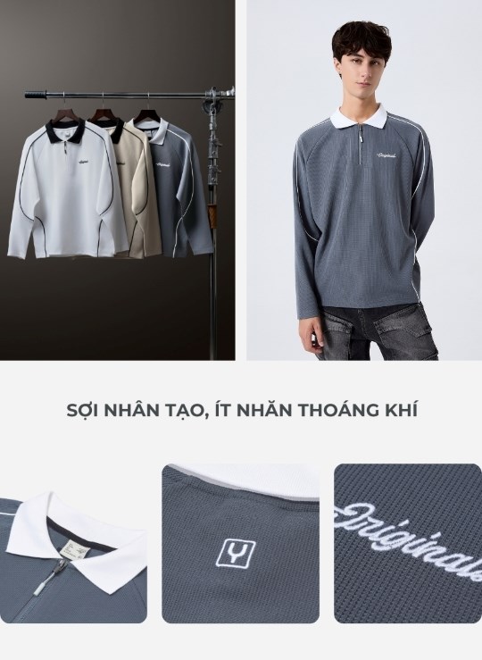 Áo Polo Tay Dài Vải Cotna Thoáng Khí No Style M39