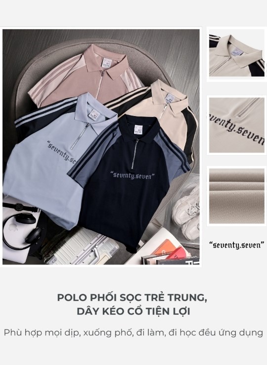 Áo Polo Cổ Khóa Kéo Vải Pique Thoáng Khí Seventy Seven 18