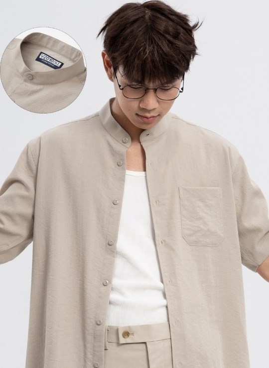 Áo Sơ Mi Nam Cổ Trụ Vải Linen Thoáng mát Seventy Seven 24