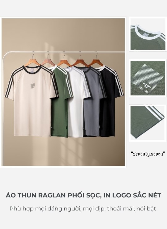Áo Thun Tay Ngắn Phối Sọc Vải Pique Thoáng Mát Seventy Seven 13