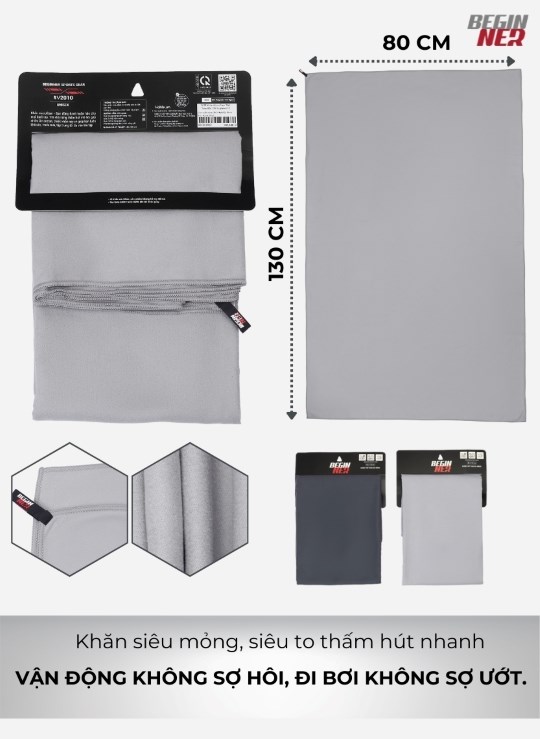 Khăn Microfiber, Size Lớn 80x130, Phụ Kiện Thể Thao Beginner 12 Vol 24