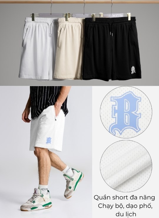 Quần Short 5 Inch Vải Mesh Thoáng Khí No Style M153