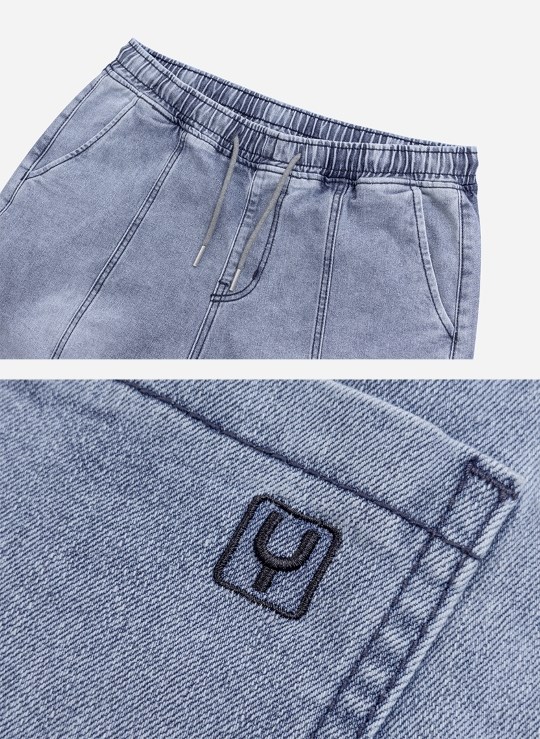 Quần Short Lưng Thun Trên Gối Vải Jean Mặc Bền Wash Nhẹ Dáng Rộng Giá Tốt No Style M84