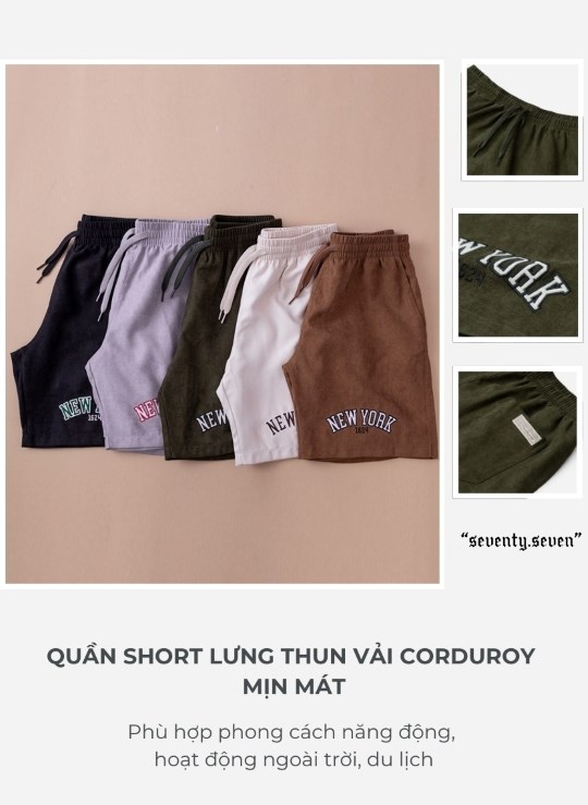 Quần Short Nam Corduroy Lưng Thun Seventy Seven 32