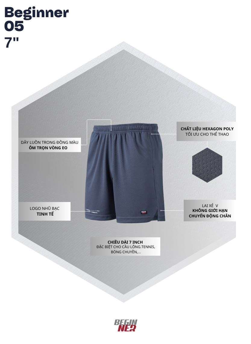 Quần Short Thun 7 Inch Vải Hexagon Thoáng Khí Beginner 05