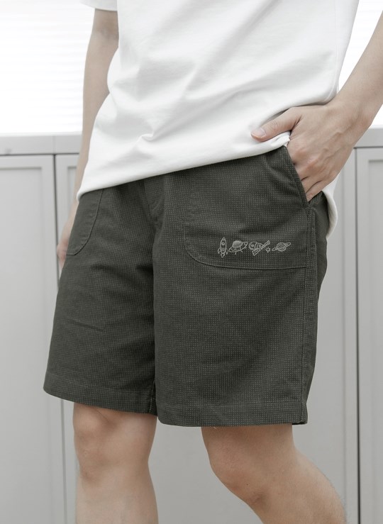 Quần Short Lưng Thun Trên Gối Vải Denim Co Giãn Biểu Tượng Dáng Rộng BST Thiết Kế Space Ver7 Vol 23